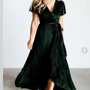 Ribbed Velvet Maxi Wrap Dress Emerald